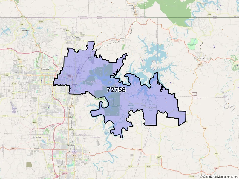 Map of ZIP Code 72756 — Rogers, AR