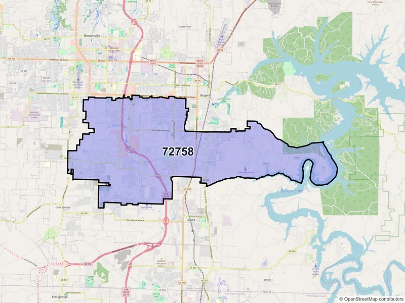 Map of ZIP Code 72758 — Rogers, AR