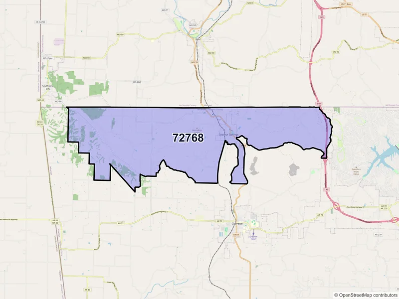 Map of Sulphur Springs, Arkansas and ZIP codes