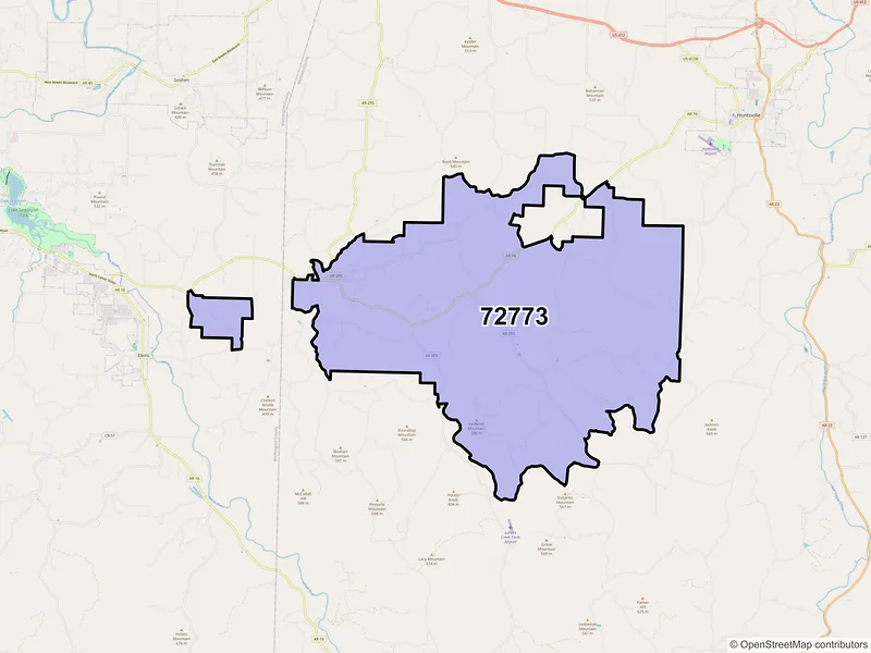 Map of ZIP Code 72773 — Wesley, AR