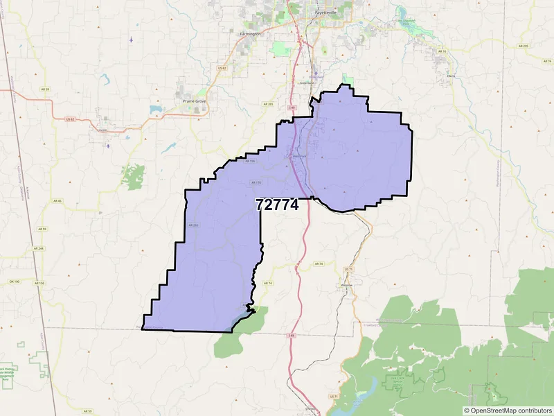 Map of ZIP Code 72774 — West Fork, AR