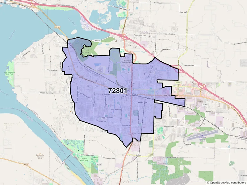Map of ZIP Code 72801 — Russellville, AR