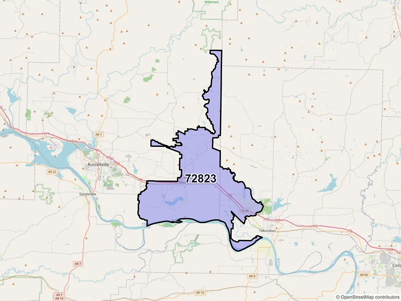 Map of ZIP Code 72823 — Atkins, AR