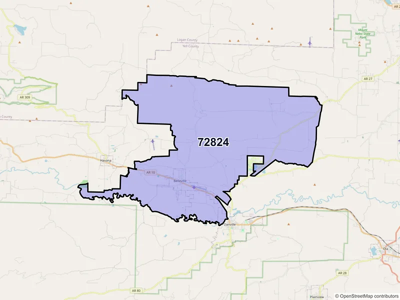 Map of ZIP Code 72824 — Belleville, AR