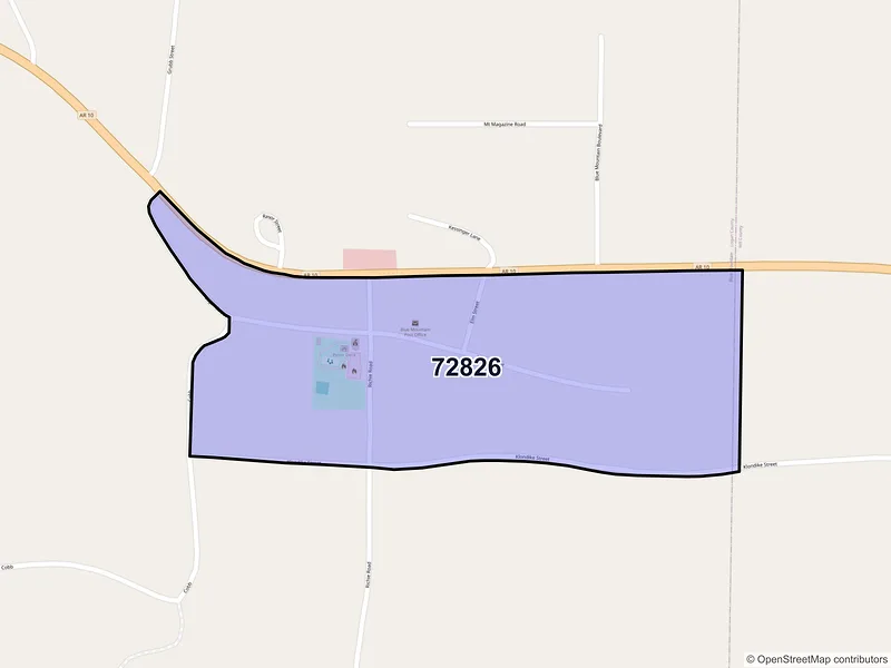 Map of Blue Mountain, Arkansas and ZIP codes