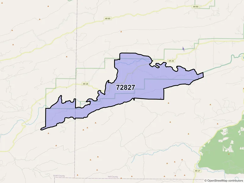 Map of ZIP Code 72827 — Bluffton, AR