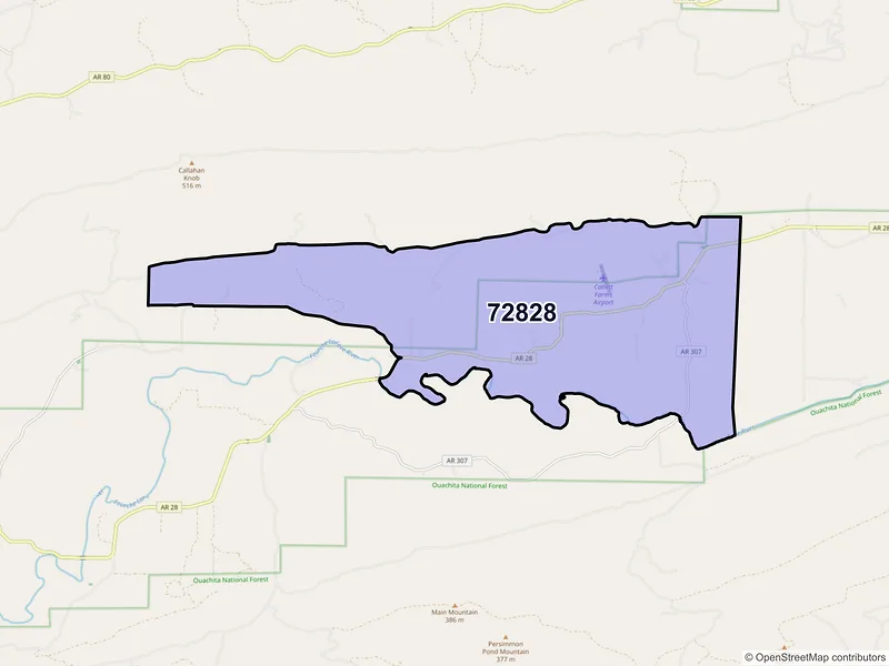 Map of Briggsville, Arkansas and ZIP codes