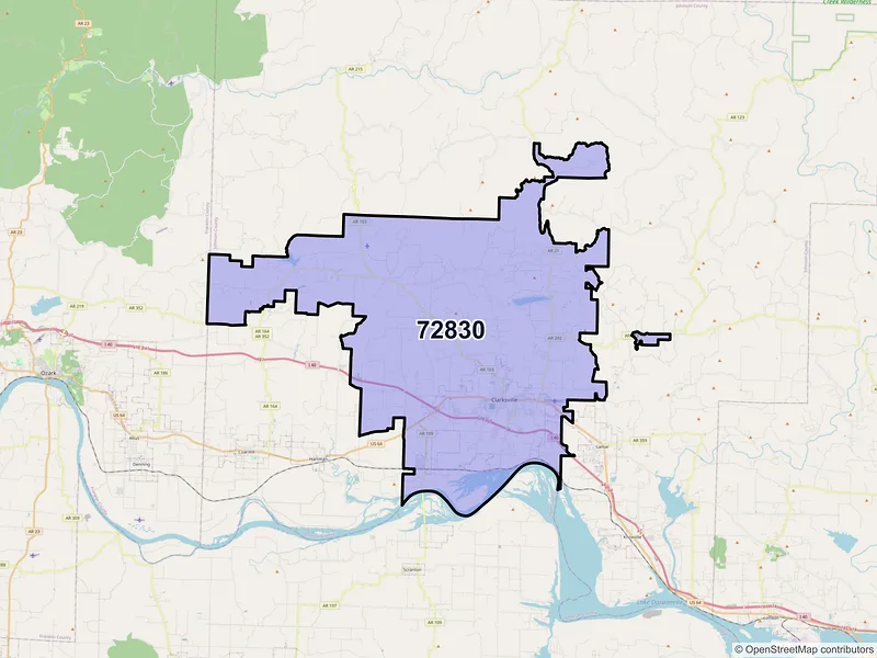 Map of ZIP Code 72830 — Clarksville, AR