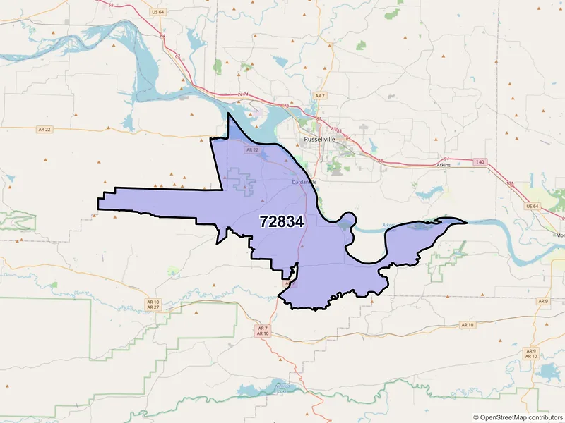 Map of ZIP Code 72834 — Dardanelle, AR