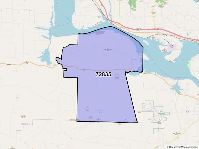 Map of ZIP Code 72835 — Delaware, AR