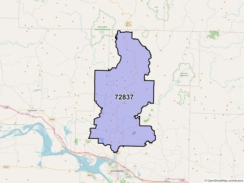 Map of ZIP Code 72837 — Dover, AR