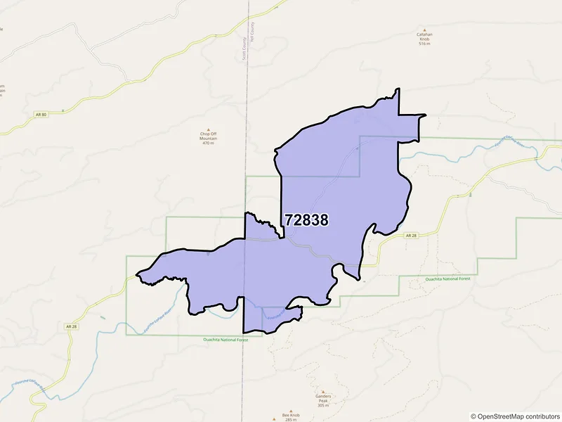 Map of ZIP Code 72838 — Gravelly, AR