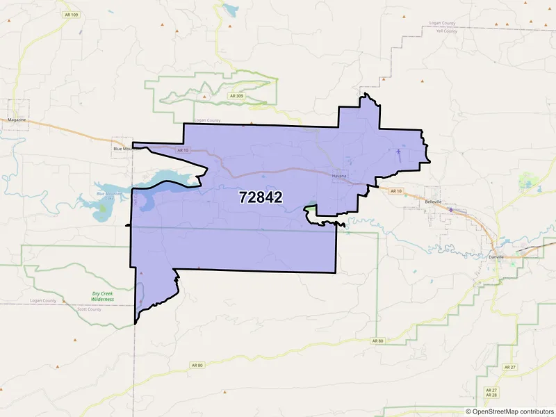 Map of Havana, Arkansas and ZIP codes