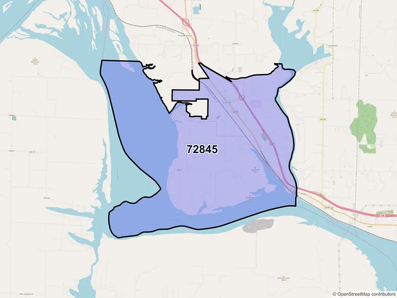 Map of ZIP Code 72845 — Knoxville, AR
