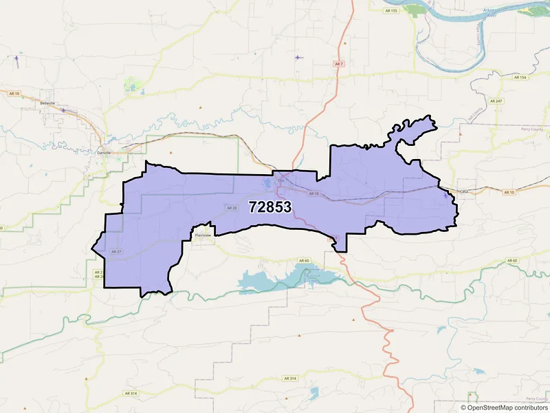Map of ZIP Code 72853 — Ola, AR