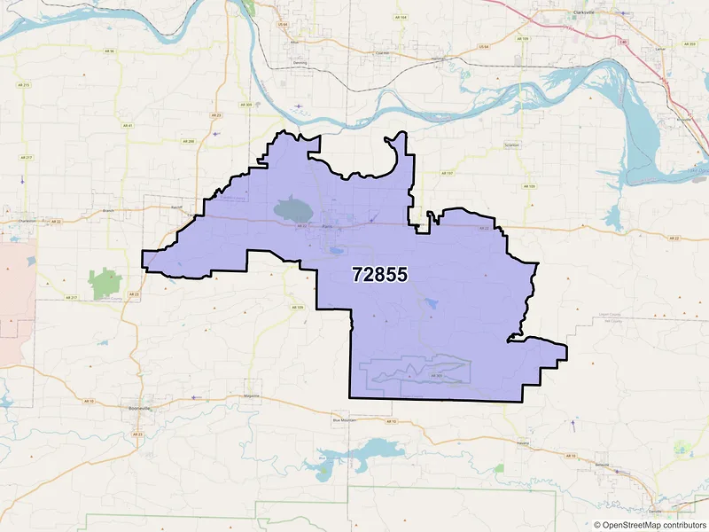 Map of ZIP Code 72855 — Paris, AR