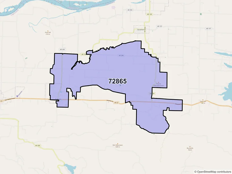 Map of ZIP Code 72865 — Subiaco, AR