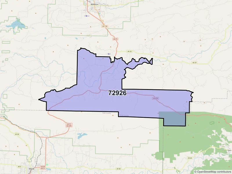 Map of Boles, Arkansas and ZIP codes