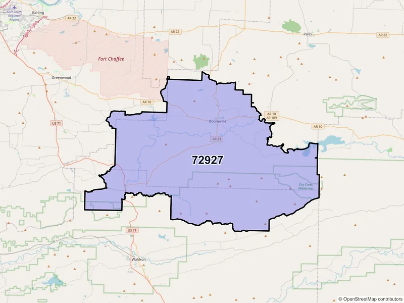 Map of ZIP Code 72927 — Booneville, AR