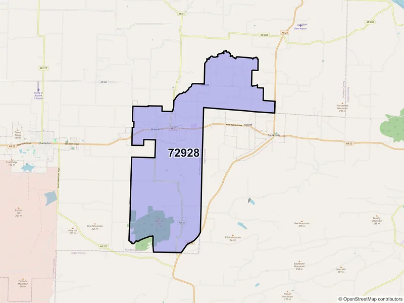 Map of Branch, Arkansas and ZIP codes