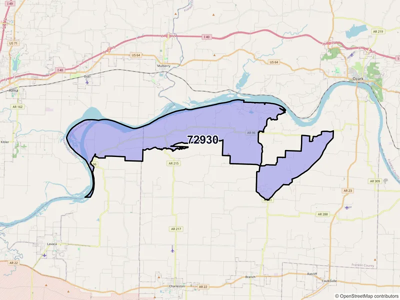 Map of ZIP Code 72930 — Cecil, AR