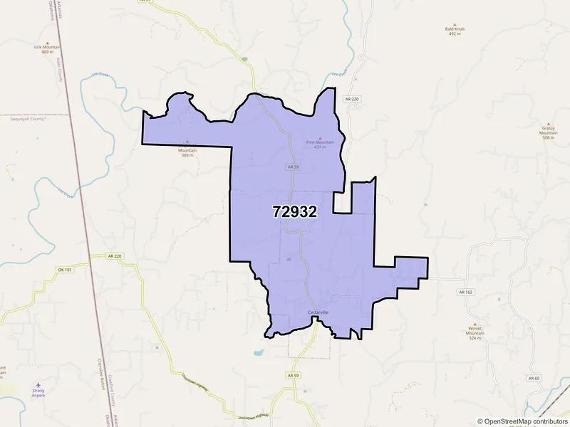 Map of ZIP Code 72932 — Cedarville, AR