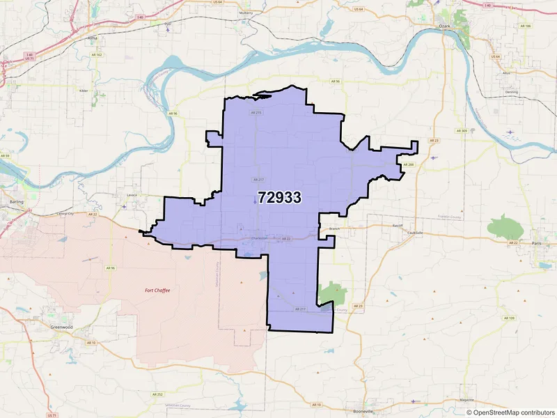 Map of ZIP Code 72933 — Charleston, AR