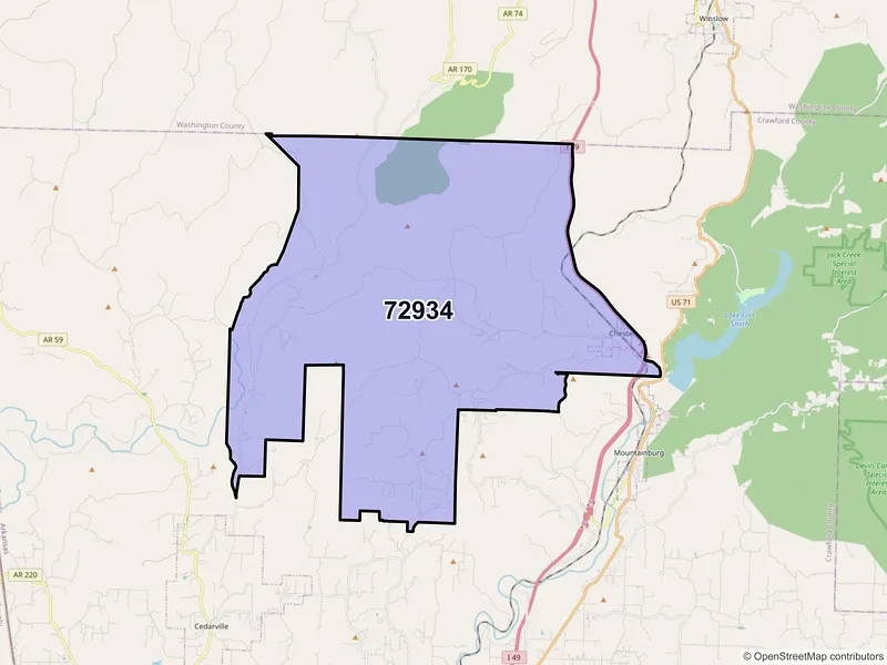 Map of ZIP Code 72934 — Chester, AR