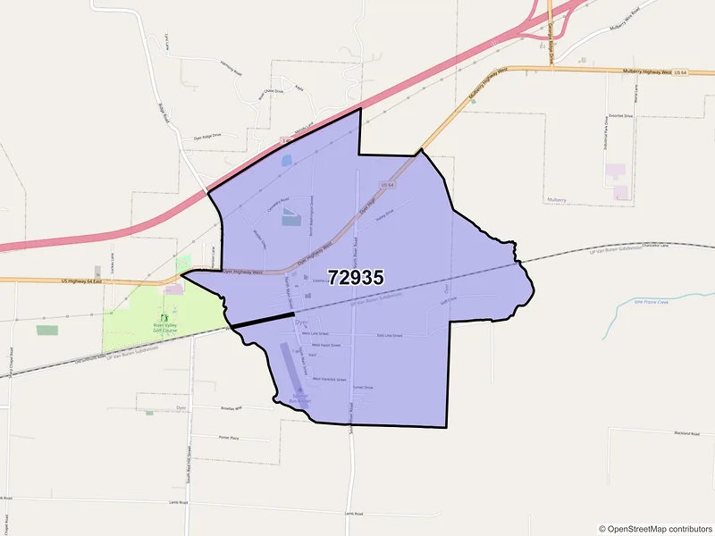 Map of Dyer, Arkansas and ZIP codes