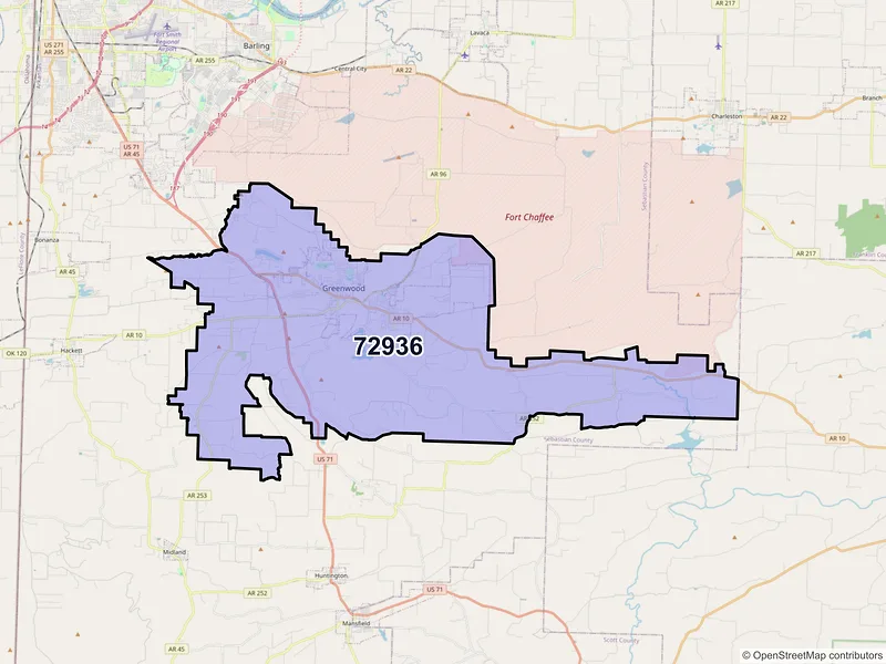 Map of ZIP Code 72936 — Greenwood, AR