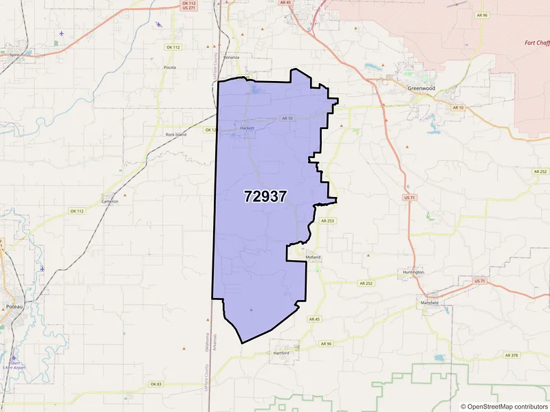 Map of ZIP Code 72937 — Hackett, AR