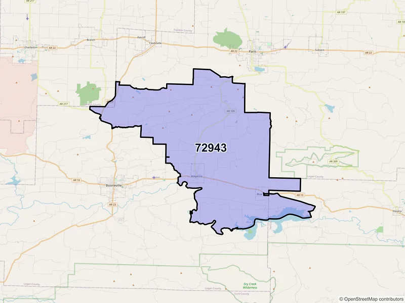 Map of ZIP Code 72943 — Magazine, AR