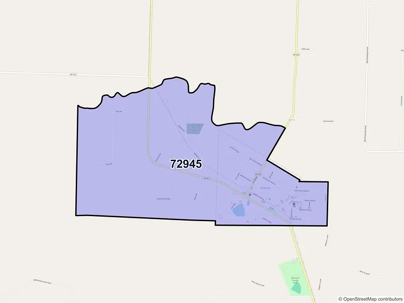 Map of Midland, Arkansas and ZIP codes