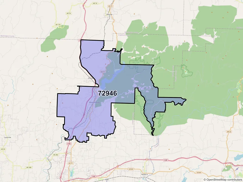 Map of Mountainburg, Arkansas and ZIP codes