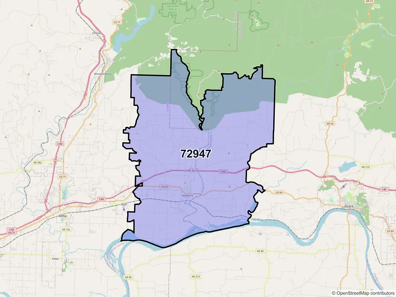 Map of ZIP Code 72947 — Mulberry, AR