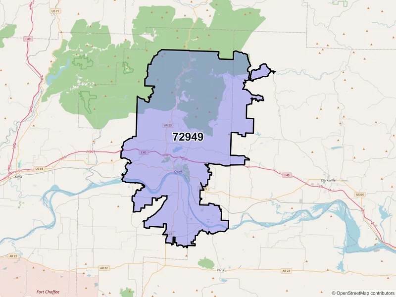 Map of ZIP Code 72949 — Ozark, AR