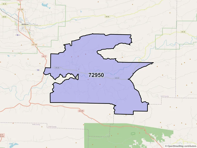 Map of ZIP Code 72950 — Parks, AR