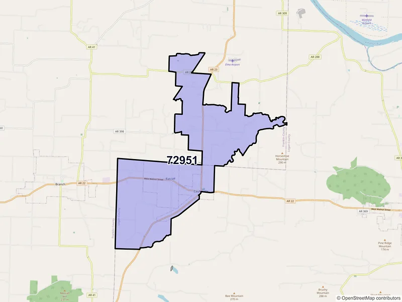 Map of ZIP Code 72951 — Ratcliff, AR