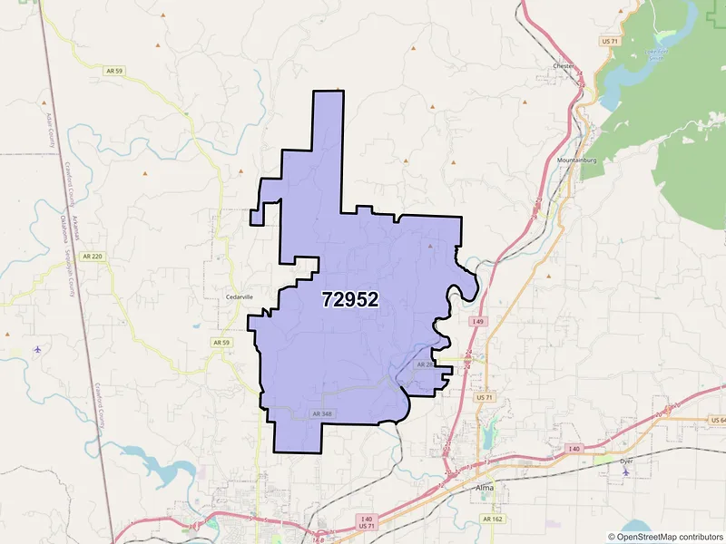 Map of ZIP Code 72952 — Rudy, AR