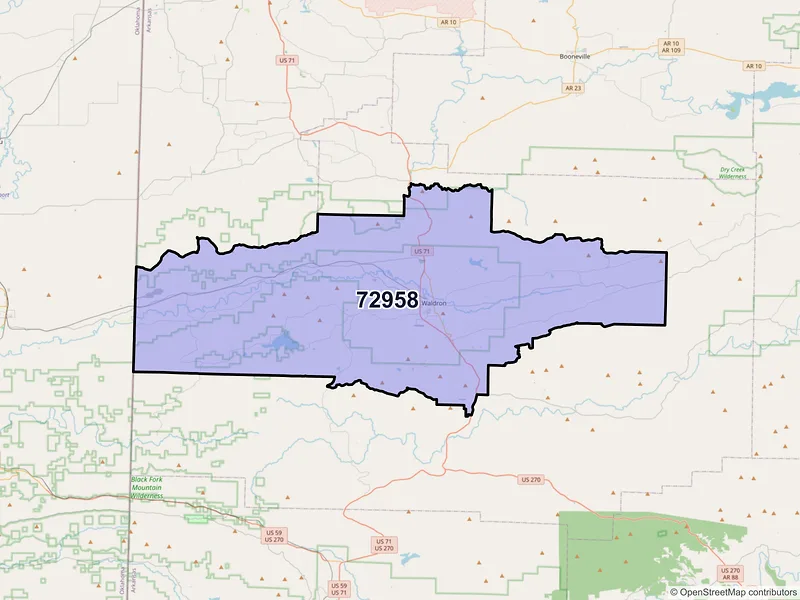 Map of ZIP Code 72958 — Waldron, AR