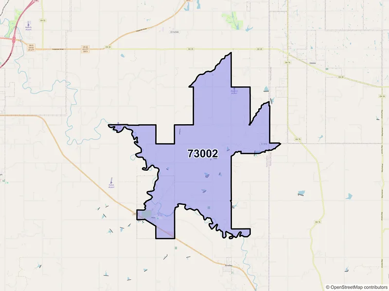 Map of ZIP Code 73002 — Alex, OK