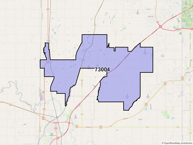 Map of ZIP Code 73004 — Amber, OK