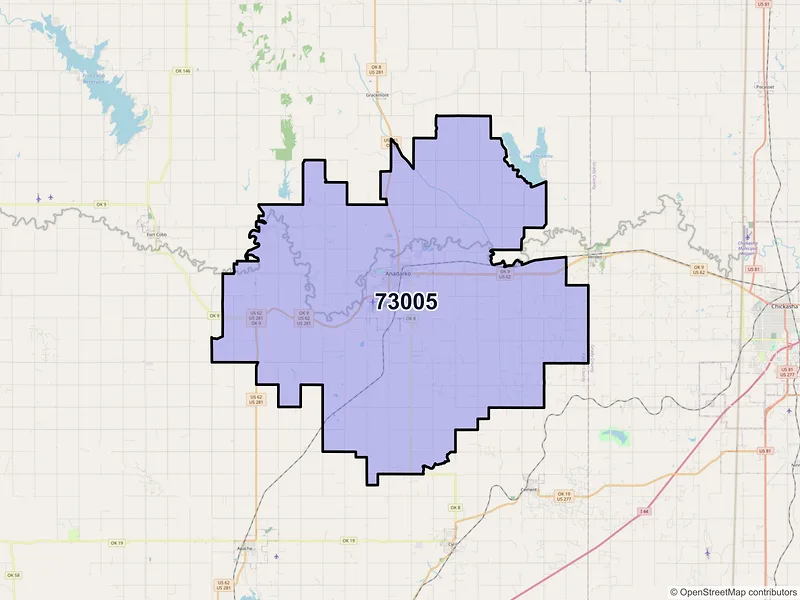 Map of ZIP Code 73005 — Anadarko, OK