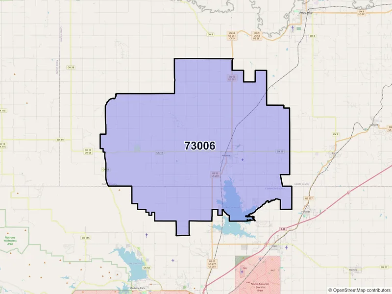 Map of ZIP Code 73006 — Apache, OK