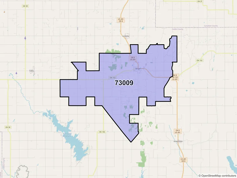 Map of ZIP Code 73009 — Binger, OK