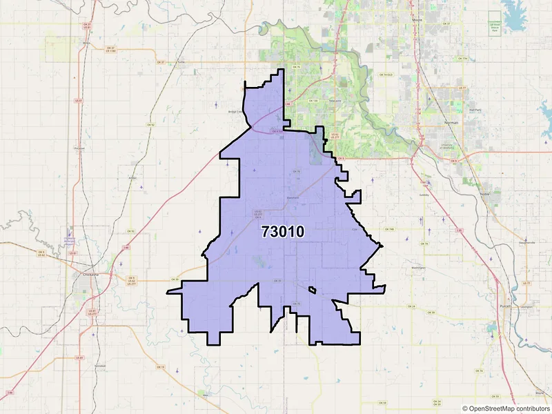 Map of ZIP Code 73010 — Blanchard, OK