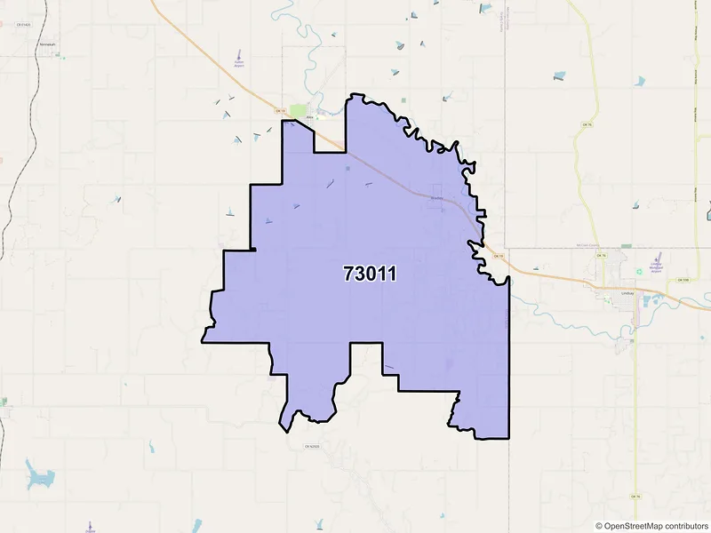 Map of ZIP Code 73011 — Bradley, OK