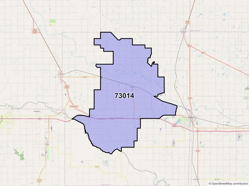 Map of ZIP Code 73014 — Calumet, OK