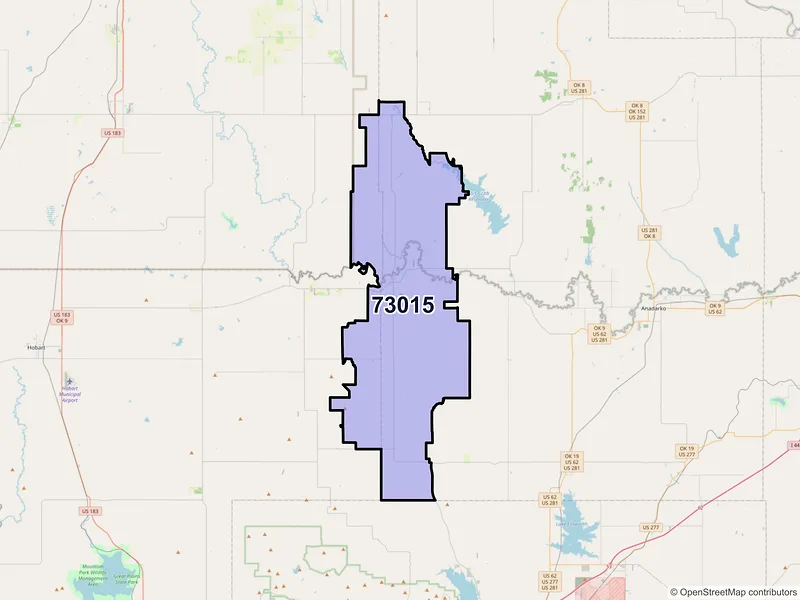 Map of ZIP Code 73015 — Carnegie, OK