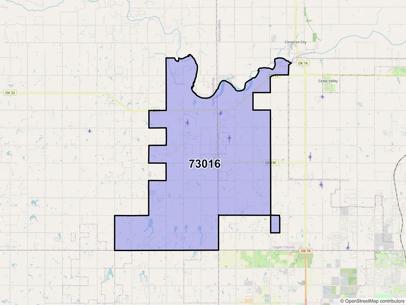 Map of ZIP Code 73016 — Cashion, OK